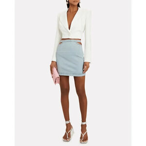 NWT WeWoreWhat Cut Out Denim Mini Skirt Women's S Blue‎ Light Wash High Waisted